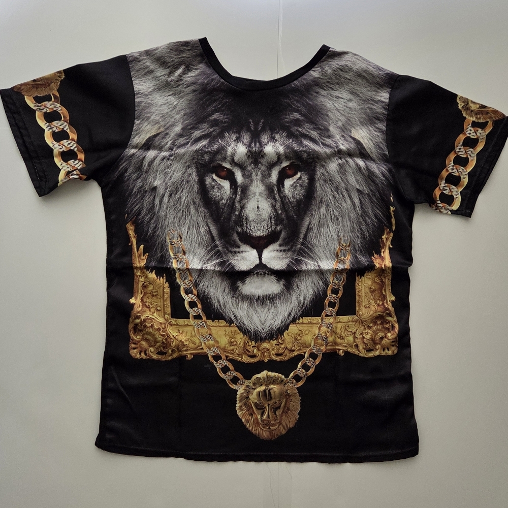 Holdem Denim Lion Head Chains Silk Cotton T-shirt Men's Medium UGC
